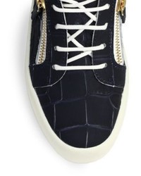 Giuseppe Zanotti Leather Croc Embossed Low Top Sneakers