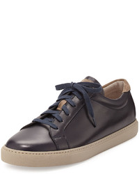 Brunello Cucinelli Leather Lace Up Low Top Sneaker Navy