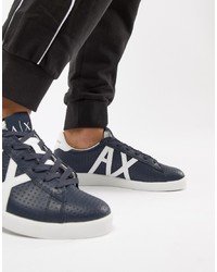 Armani Exchange Leather Logo Trainer In Navy