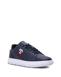 Tommy Hilfiger Leather Monogram Embroidered Lace Up Sneakers