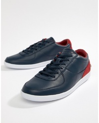 Lacoste Minimal Leather Trainers In Navy And Red