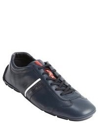 Prada Navy Leather Lace Up Sneakers