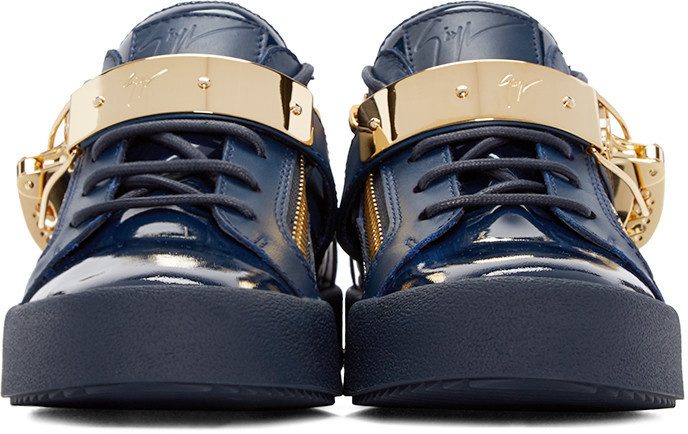 Giuseppe Zanotti Navy Patent Leather London Sneakers, $925 | SSENSE ...