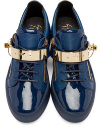 Giuseppe Zanotti Navy Patent Leather London Sneakers