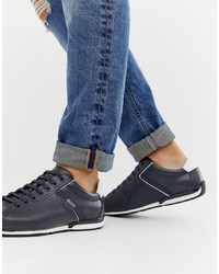BOSS Saturn Leather Trainers In Navy