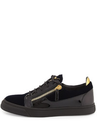 Giuseppe Zanotti Velvet Patent Leather Low Top Sneaker Navy