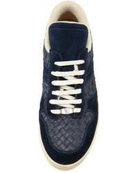 Bottega Veneta Woven Leather Lace Up Sneaker Navy