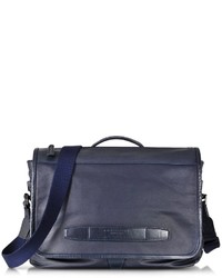 The Bridge By Pininfarina Navy Blue Leather Messenger Briefcase
