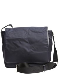 Giorgio Armani Navy Patent Leather Trimmed Nylon Messenger Bag