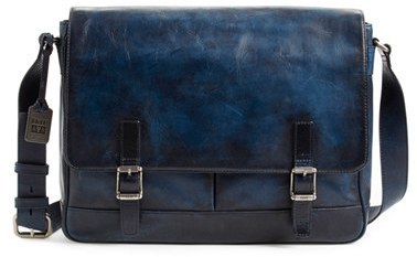 navy leather messenger bag