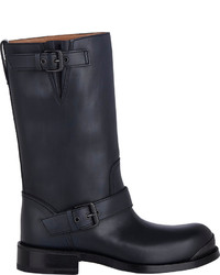 Navy Leather Mid-Calf Boots
