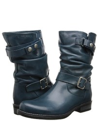 Navy Leather Mid-Calf Boots for Women 