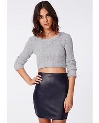 Missguided Rica Faux Leather Mini Skirt Navy