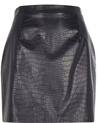 River Island Navy Leather Look Mock Croc Mini Skirt