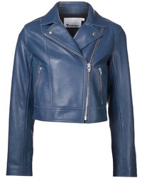 Navy Leather Outerwear