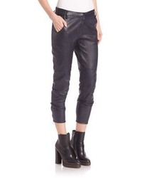 Brunello Cucinelli Stretch Leather Ankle Zip Pants