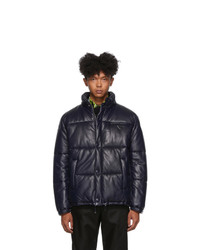 Navy Leather Puffer Jacket