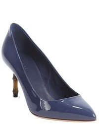 Gucci Navy Patent Leather Bamboo Detail Pumps