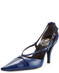 Roger Vivier Strappy Patent Leather Pointed Toe Pump Electric Blue
