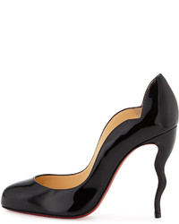 Christian Louboutin Wawy Dolly Patent Squiggly Heel Red Sole Pump Black