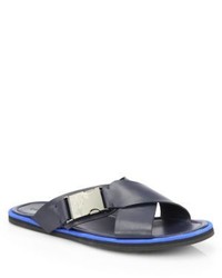 Versace Collection Logo Buckle Leather Sandals