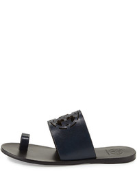 Tory Burch Zoey Leather Logo Toe Ring Sandal Bright Navy