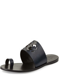 Tory Burch Zoey Leather Logo Toe Ring Sandal Bright Navy
