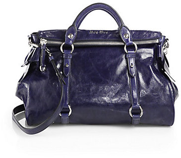 Miu Miu Blue Vitello Lux Leather Mini Bow Top Handle Bag - Yoogi's Closet