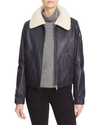 Navy Leather Shearling Jacket