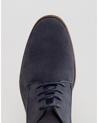 Asos Lace Up Shoes In Navy Suedette With Contrast Leather Details