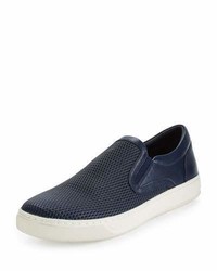 Vince Ace Perforated Leather Slip On Sneaker Navy