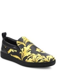 Versace Barocco Leather Slip On Sneakers