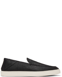 Giorgio Armani Black Leather Washed Sneakers
