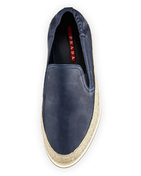 Prada Leather Slip On Espadrille Sneakers Blue