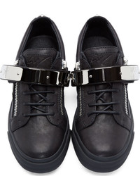 Giuseppe Zanotti Black Silver Leather Sneakers