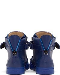 Giuseppe Zanotti Blue Leather Matte Buckle Sneakers