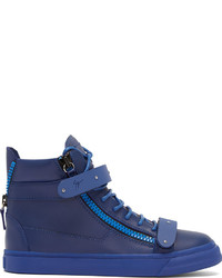 Giuseppe Zanotti Blue Leather Matte Buckle Sneakers