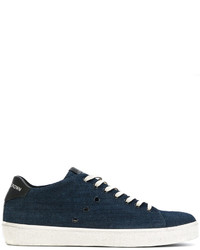 Leather Crown Lace Up Denim Sneakers