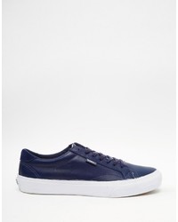 Vans Leather Court Sneakers In Blue V4owlam