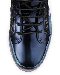 Giuseppe Zanotti Mid Top Leather Sneaker With Ombre Sole Blue