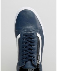 Vans Old Skool Leather Zip Sneakers In Blue V0018gjti