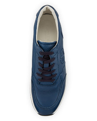 Giorgio Armani Toro Embossed Leather Trainer Sneakers Blue