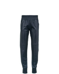 Navy Leather Tapered Pants