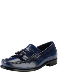 Navy Leather Tassel Loafers
