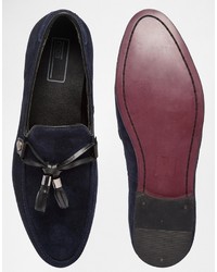 Asos Brand Loafers In Navy Suede With Leather Trims