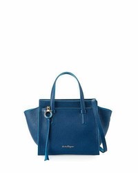Salvatore Ferragamo Amy Small Leather Tote Bag Blue