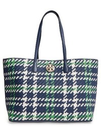 Tory Burch Duet Woven Leather Tote Brown