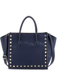 Neiman Marcus Jaden Studded Faux Leather Tote Bag Navy