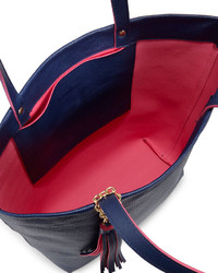 Neiman Marcus Pebbled Faux Leather Tassel Tote Bag Navyfuchsia