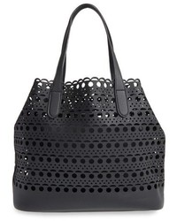 Street Level Perforated Faux Leather Tote With Pouch Black